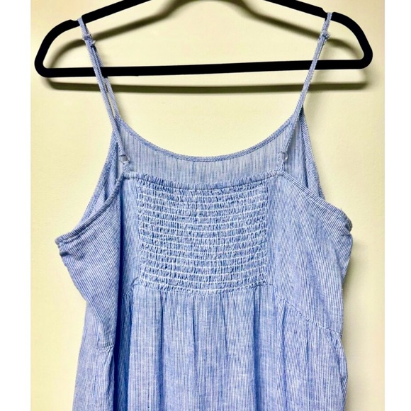 BEACH LUNCH LOUNGE Blue & White Pinstriped Linen Blend Tiered Midi Dress, Sz XXL - Picture 6 of 11